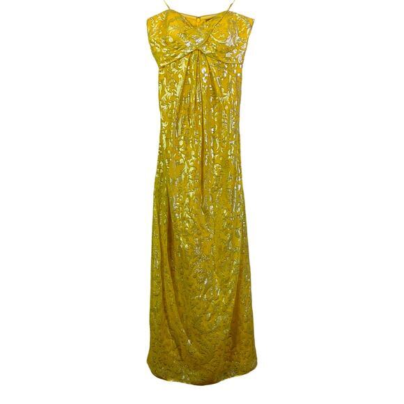 NICOLE MILLER Dress Strapless Silk Chiffon Gold Lurex Maxi Hidden Zipper Formal‎ - Picture 1 of 12